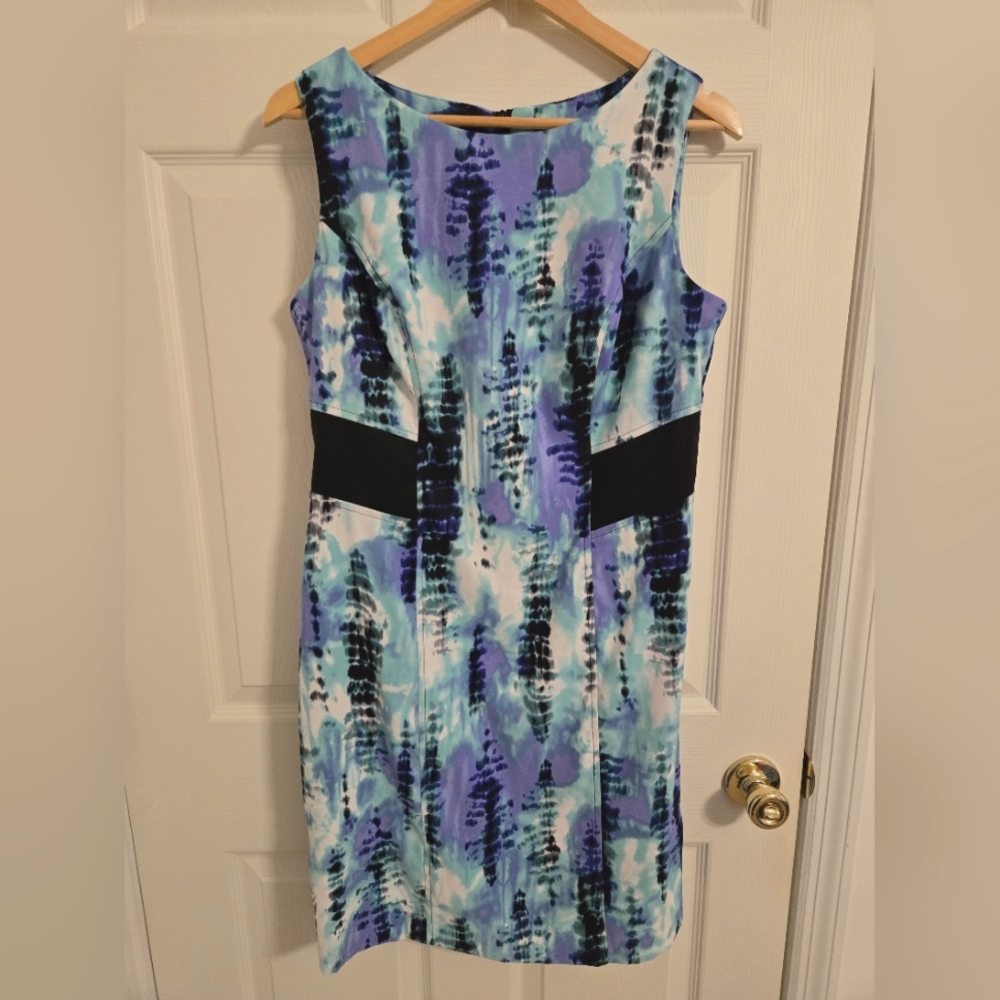 Dress Barn Blue and Black Sleeveless Sheath Dress Size 12